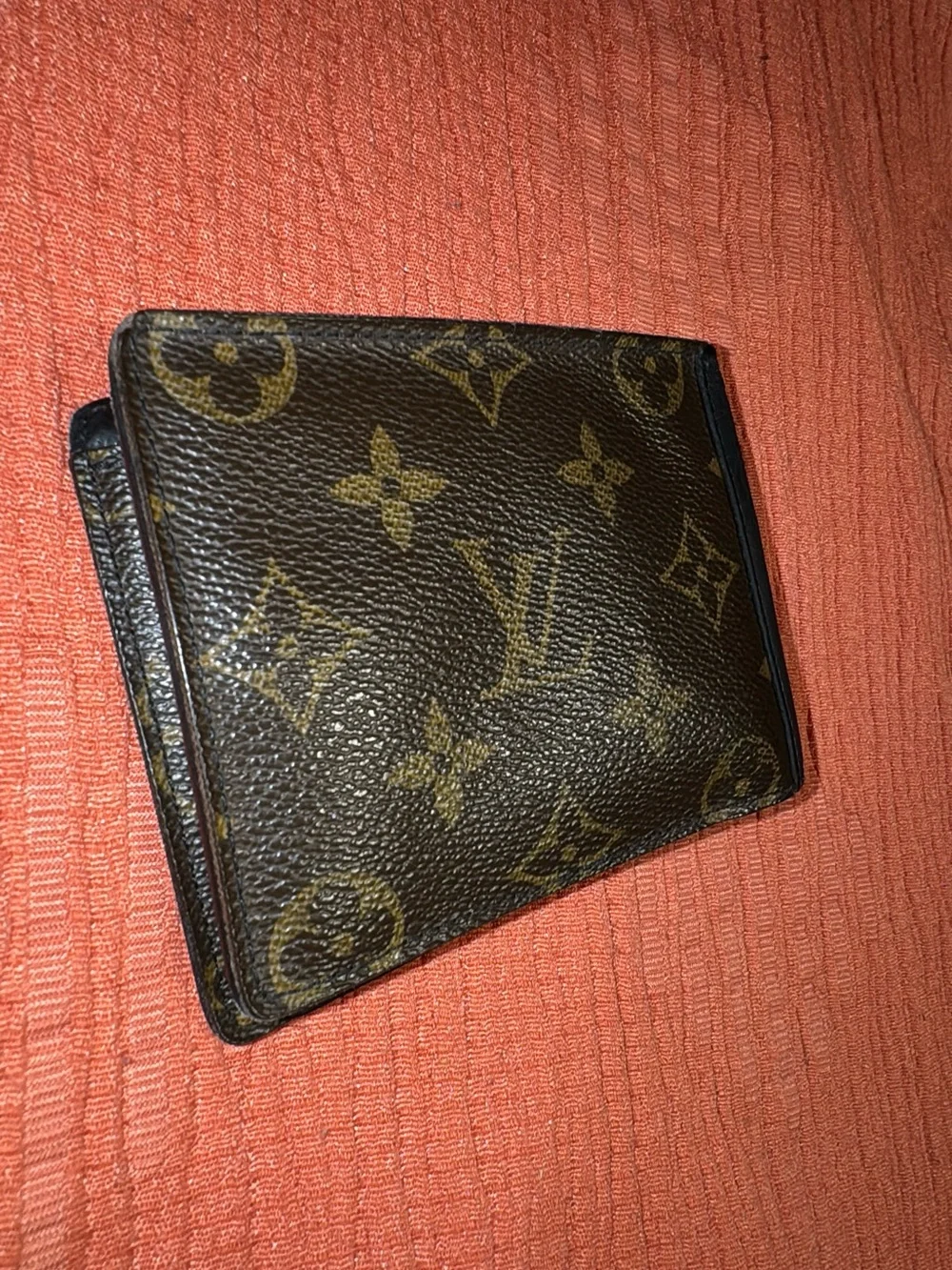 Monogram Pattern Slim Card Holder in Brown and Gold